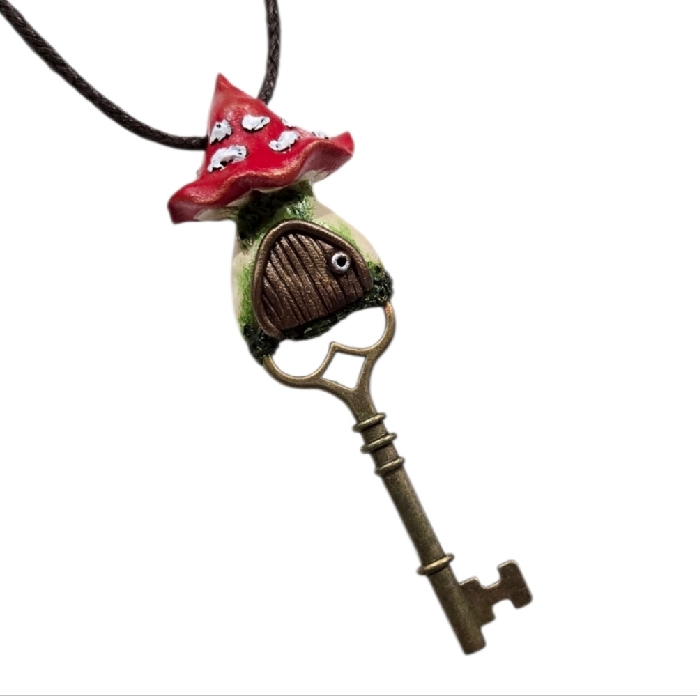 Handmade Polymer Clay Mushroom Key Necklace
